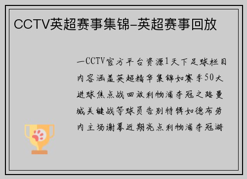 CCTV英超赛事集锦-英超赛事回放